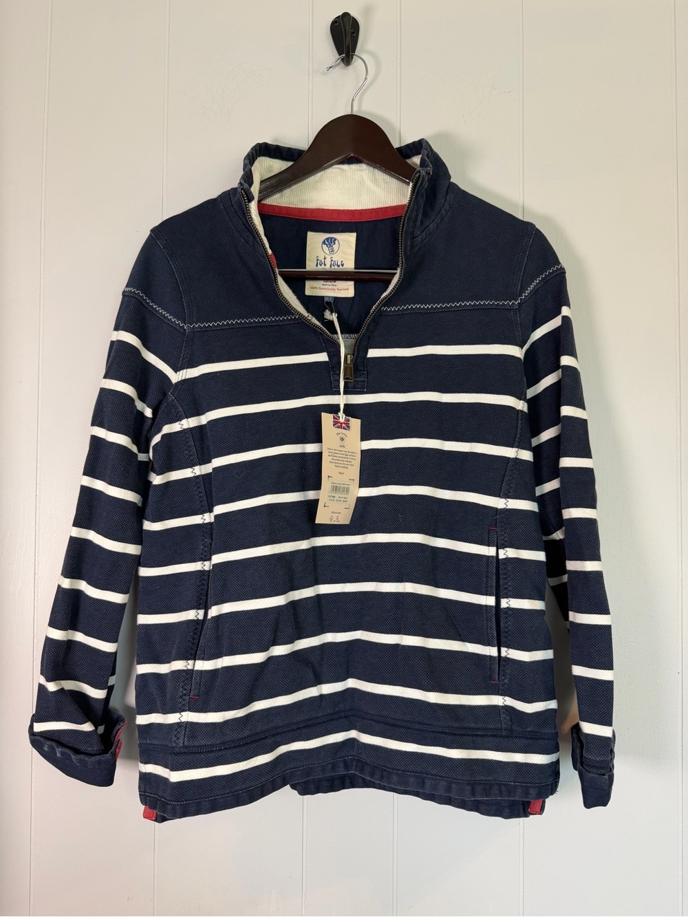 Fat Face Navy and White Striped Half-Zip Pullover